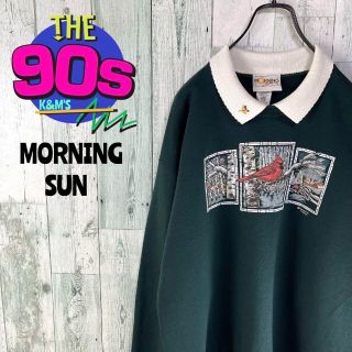 80's MORNING SUN USA製　バード柄　襟付き　トレーナー(スウェット)