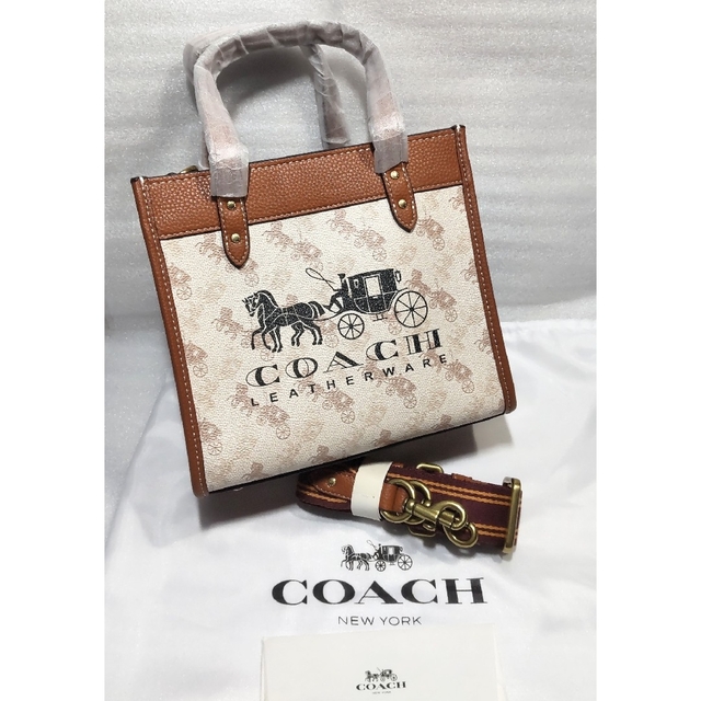 新作ウエア COACH コーチ トートバッグ 馬車柄 ブラウン ホワイト eu