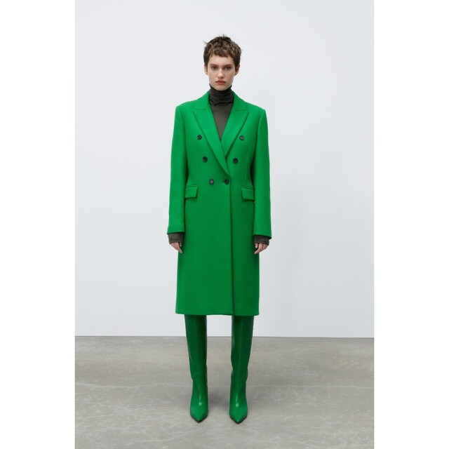 ZARA - ZARA ウールブレンド テーラードコート Mサイズ グリーンの通販
