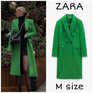 ザラ(ZARA)のZARA　ウールブレンド テーラードコート　Mサイズ　グリーン(ロングコート)