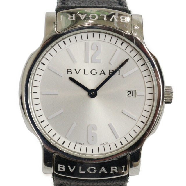 腕時計(アナログ)【販売証明書有】BVLGARI　ブルガリ　ソロテンポ　ST35S　クオーツ　デイト　SS　革ベルト　ホワイト　ブラック　メンズ　腕時計松前R56号店