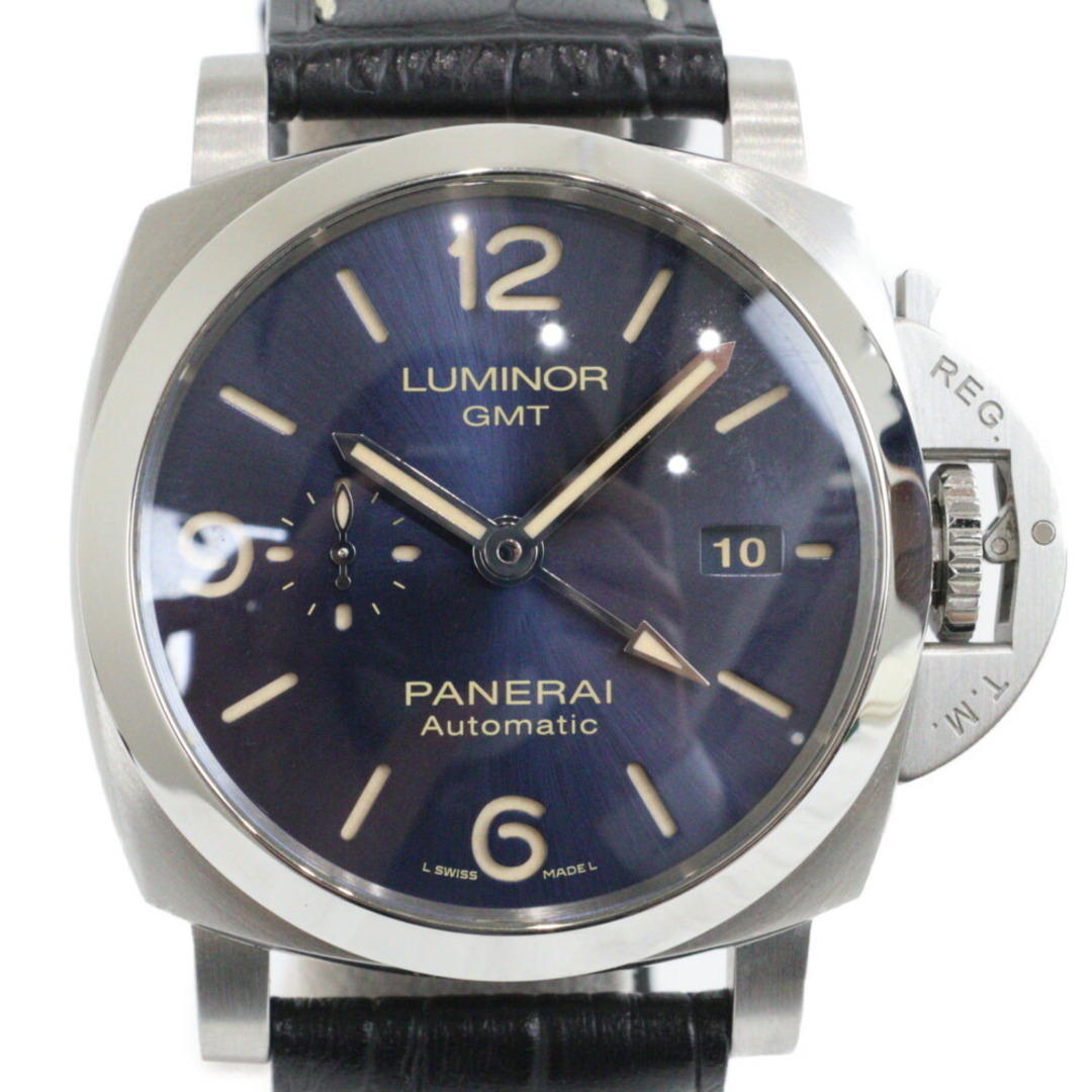 【替えベルト2本付き】OFFICINE PANERAI オフィチーネ パネライ　ルミノール　GMT　44ｍｍ　PAM01033　自動巻き　デイト　スモールセコンド　SS　革ベルト　ラバー　ブルー　ブラック　メンズ　腕時計松前R56号店