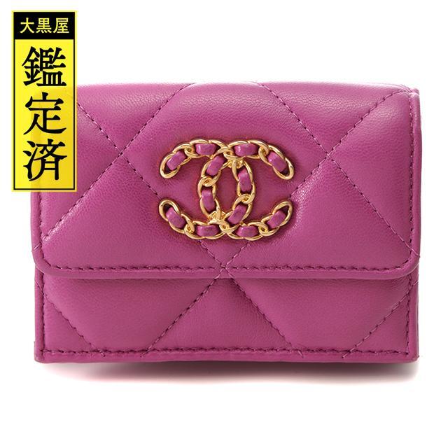 CHANEL シャネル 19 財布 コンパクトウォレット パープル 紫