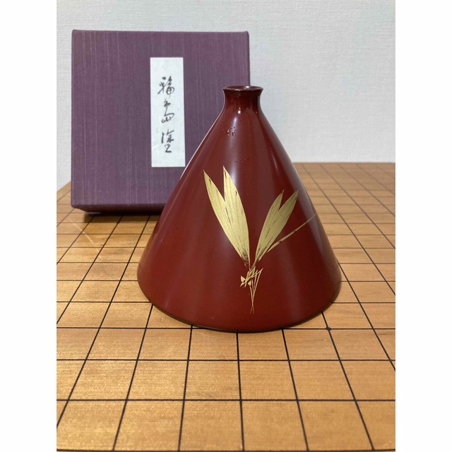 輪島塗 花器朱塗 榎木啓作 蜻蛉 円錐型 天然木漆塗り高10cm直径13cm