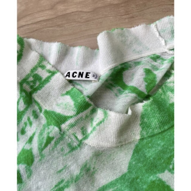 ACNE ドル柄ニット　グリーン　薄手　コットン　XS レディースのトップス(ニット/セーター)の商品写真