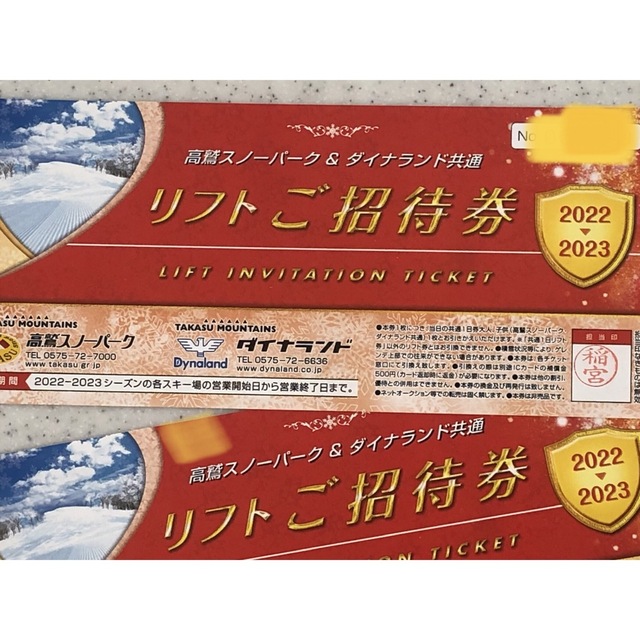 高鷲スノーパーク・ダイナランド共通リフト券2枚 - スキー場 高鷲スノーパーク・ダイナランド共通リフト券2枚 - スキー場