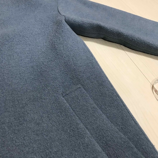 GU(ジーユー)のGU 水色　ウールブレンドノーカラーコート　ロングコート レディースのジャケット/アウター(ロングコート)の商品写真