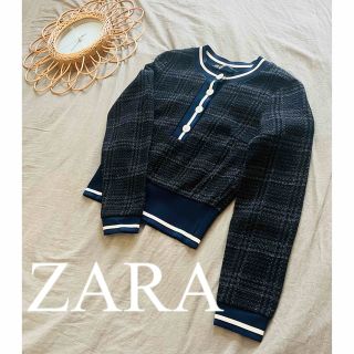 ザラ(ZARA)のZARA ザラ　美品　ツイード　チェック　トップス　異素材　人気　完売(シャツ/ブラウス(長袖/七分))