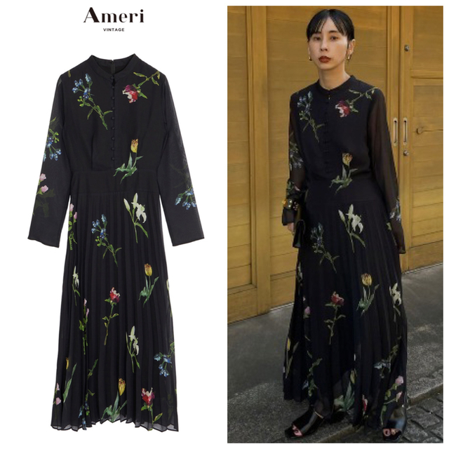 ワンピース【Ameri VINTAGE】SOFIA PLEATS DRESS ブラック - www