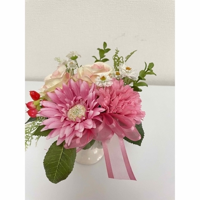 フラワーアレンジメント　ピンク　クリアケース付き　母の日　お誕生日　御礼 ハンドメイドのフラワー/ガーデン(その他)の商品写真