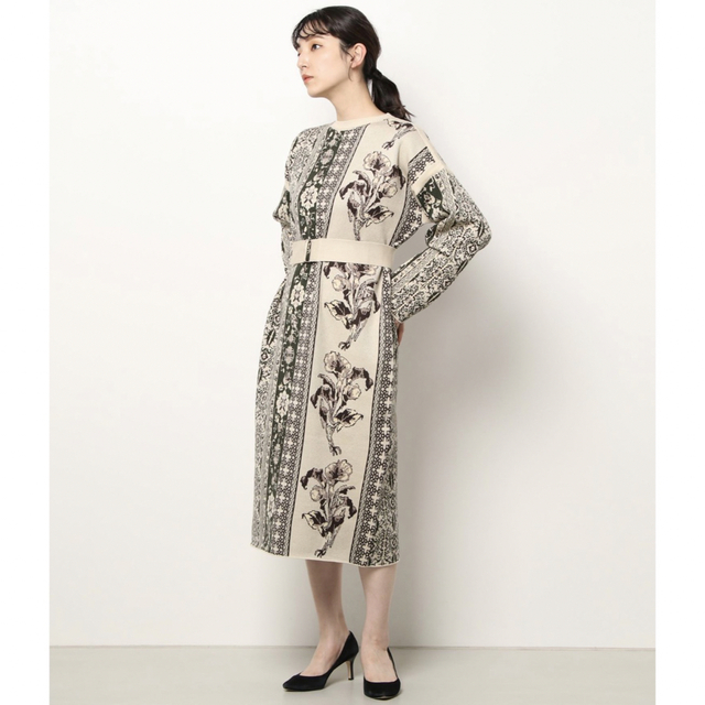 IMANE JACQUARD KNIT DRESS  ベージュS着丈1115センチ