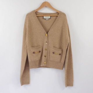 グッチ(Gucci)の GUCCI グッチ 628412 ホースビット付きカーディガン 1点 キャメル XS カシミア100％ 長袖ニット ゴールド メタル レザー レディース AU1275A44 (カーディガン)