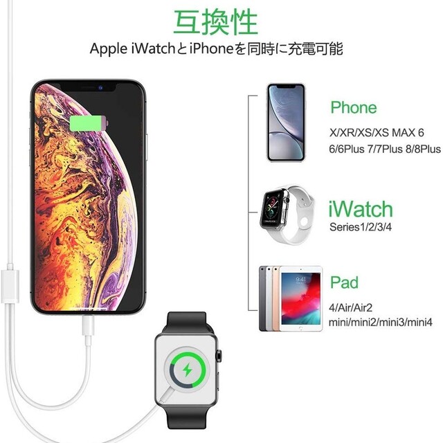 【匿名即発送】iphone Applewatch 2in1充電ケーブル スマホ/家電/カメラのスマートフォン/携帯電話(その他)の商品写真