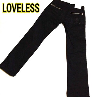 ラブレス(LOVELESS)のLOVELESSスキニーパンツ　73 ラブレス　ブラック　スカル　刺繍　ロゴ(ワークパンツ/カーゴパンツ)