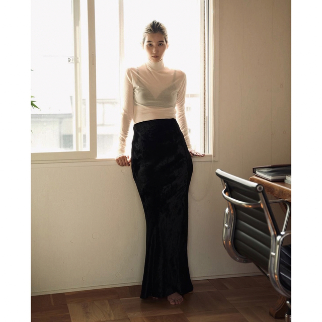 ENOF velvet long skirt black Mレディース