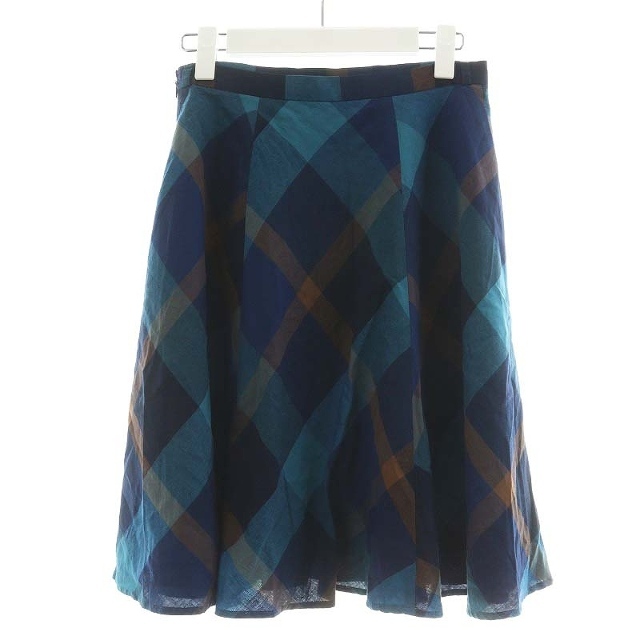 ブルーレーベルクレストブリッジ フレアスカート ひざ丈 チェック 38 青 茶 レディースのスカート(ひざ丈スカート)の商品写真