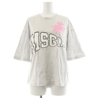 エムエスジイエム(MSGM)のMSGM Tシャツ カットソー プリント クルーネック 半袖 S ライトグレー(Tシャツ(半袖/袖なし))