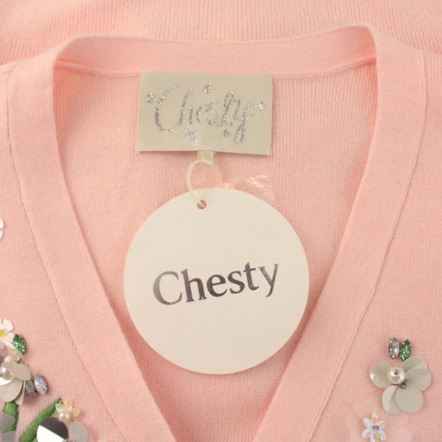 Chesty(チェスティ)のチェスティ カーディガン ニット 刺繍 花モチーフ ビジュー 長袖 F ピンク レディースのトップス(カーディガン)の商品写真