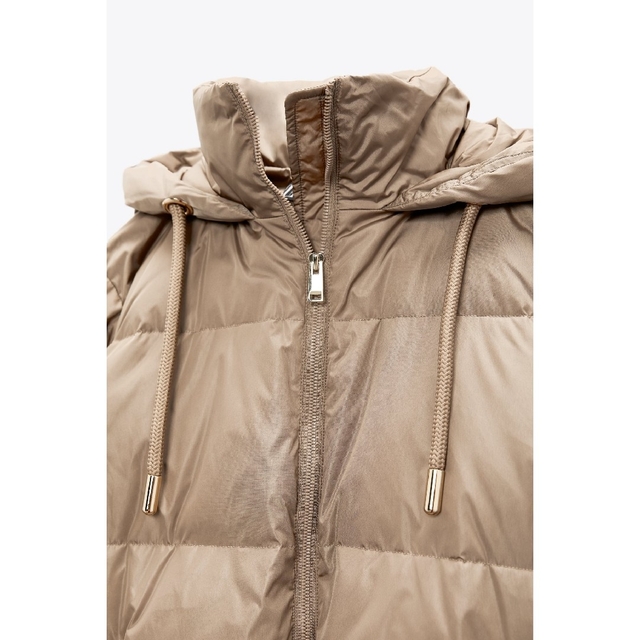 ZARA フーデッド パフジャケット Lサイズ ベージュ系 ZARA フーデッド パフジャケット Lサイズ ベージュ系