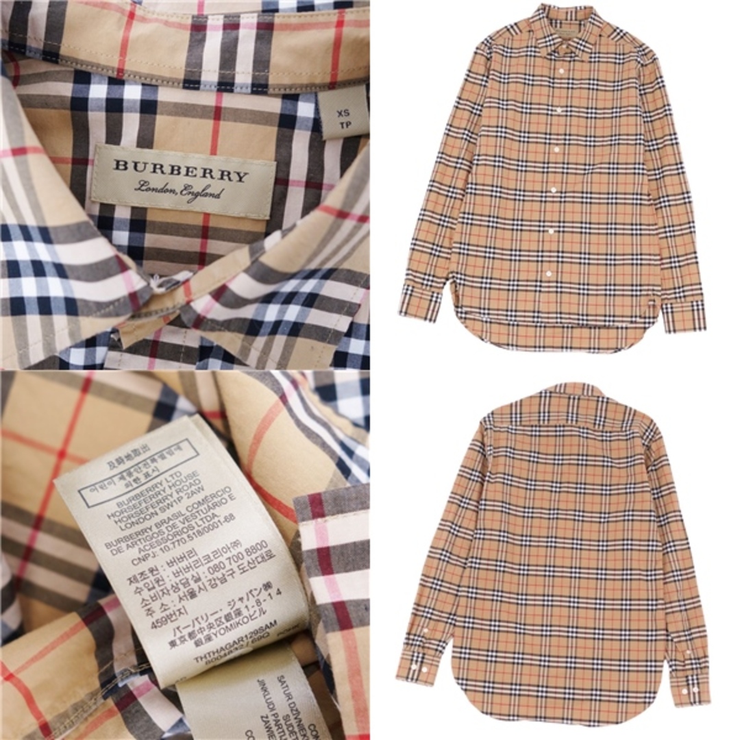 美品 バーバリー BURBERRY シャツ ロングスリーブ チェック コットン トップス メンズ XS ベージュ