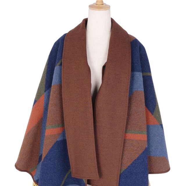美品 Vintage クリスチャンディオール Christian Dior ポンチョ コート ケープ チェック ウール アウター レディース M マルチカラー