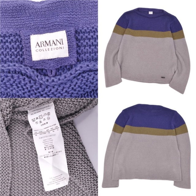 美品 アルマーニ コレッツォーニ ARMANI COLLEZIONI ニット セーター ロングスリーブ リネン100％ トップス メンズ XL  グレー/ネイビー/カーキ