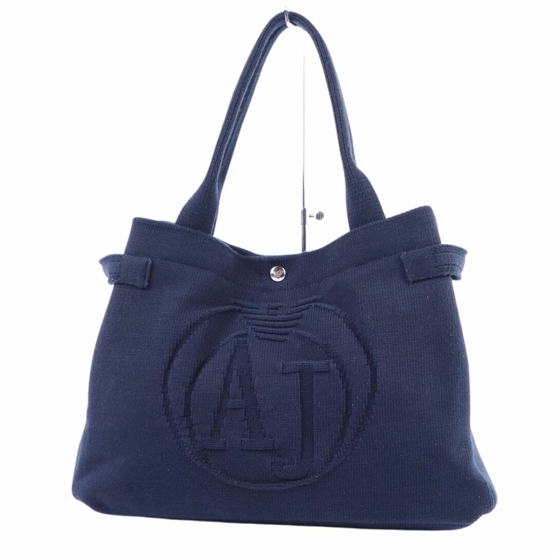 ARMANI JEANS(アルマーニジーンズ)の美品 アルマーニジーンズ ARMANI JEANS バッグ トートバッグ ハンドバッグ ニット ロゴ柄 カバン メンズ レディース ネイビー メンズのバッグ(トートバッグ)の商品写真