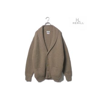 【新品】HERILL カシミヤ リブ ステッチ ショールカラー カーディガン