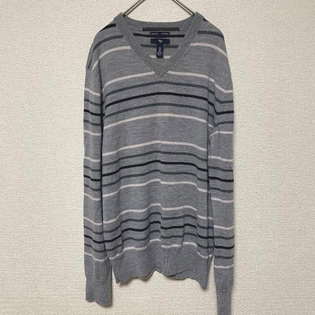 GAP(ギャップ)の1791 GAP ギャップ カットソー ボーダー グレー シンプル V字カット メンズのトップス(Tシャツ/カットソー(七分/長袖))の商品写真