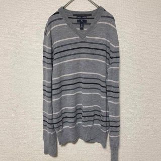 ギャップ(GAP)の1791 GAP ギャップ カットソー ボーダー グレー シンプル V字カット(Tシャツ/カットソー(七分/長袖))