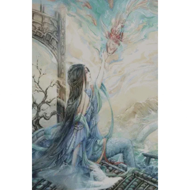 クロスステッチキット　龍の天女(14CT、90色、図案印刷あり)