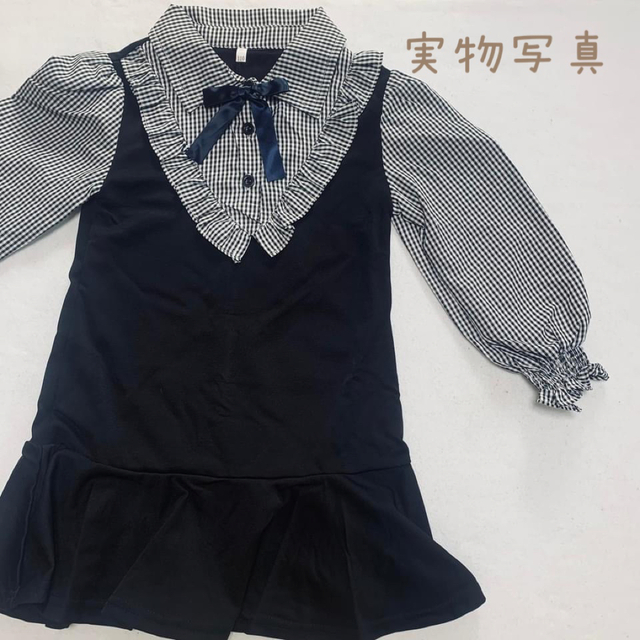 ♡ ギンガムチェック 長袖 ワンピース ♡ 110 新品 黒 キッズ フォーマル キッズ/ベビー/マタニティのキッズ服女の子用(90cm~)(ワンピース)の商品写真