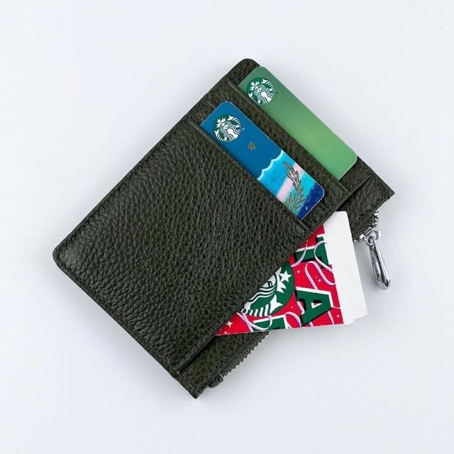 新品 本革 グリーン ミニ財布 本革 キャッシュレス カードケース メンズのファッション小物(折り財布)の商品写真