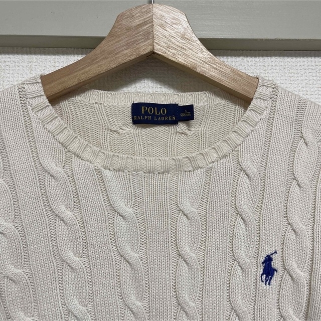 POLO RALPH LAUREN(ポロラルフローレン)のポロラルフローレン　コットンニット　長袖　丸首　Uネック　アイボリー レディースのトップス(ニット/セーター)の商品写真