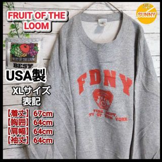 フルーツオブザルーム(FRUIT OF THE LOOM)のUSA製 フルーツオブザルーム カレッジロゴ 3段 裏起毛 スウェット(スウェット)