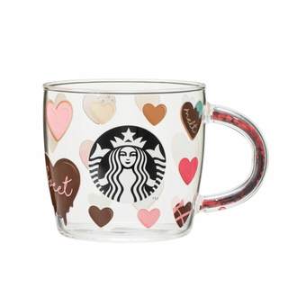 スターバックス(Starbucks)のスターバックス バレンタイン ビーズハンドル 耐熱グラスマグ マグカップ ハート(食器)