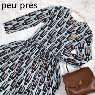 プープレ(peu pres)の美品　peu pres  プープレ　ねこ　ワンピース　総柄　可愛い　レトロ(ひざ丈ワンピース)