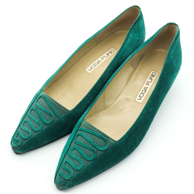 ヴォガ フーリオ ポインテッドトゥパンプス スエードレザー 日本製 ローヒール シューズ 靴 レディース 24cmサイズ グリーン VOGA FURIO レディースの靴/シューズ(ハイヒール/パンプス)の商品写真