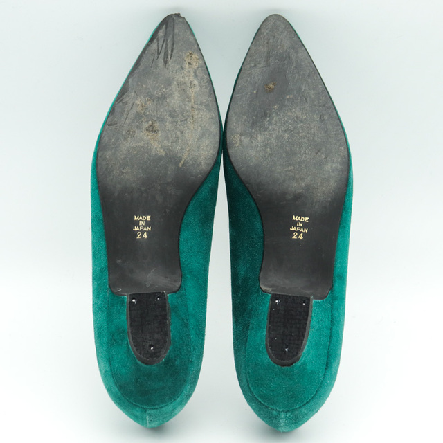 ヴォガ フーリオ ポインテッドトゥパンプス スエードレザー 日本製 ローヒール シューズ 靴 レディース 24cmサイズ グリーン VOGA FURIO レディースの靴/シューズ(ハイヒール/パンプス)の商品写真