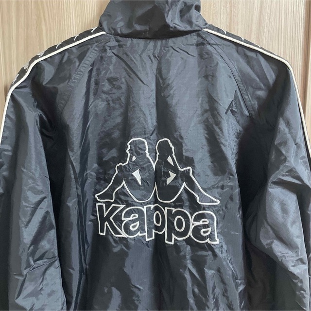 90s Kappa カッパ ナイロンジャケット 刺繍ワッペン テープライン 艶黒adidas
