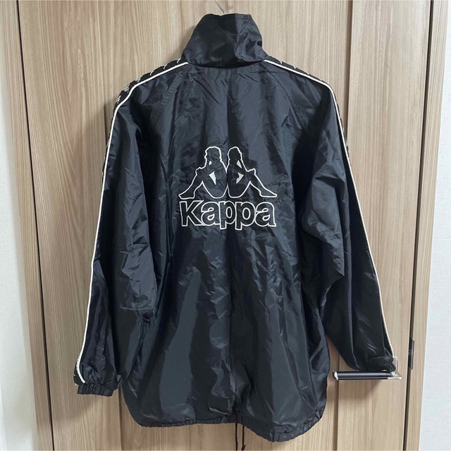90s Kappa カッパ ナイロンジャケット 刺繍ワッペン テープライン 艶黒