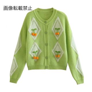 🤍2月新作🍫10335◆green チェリー ニット カーディガン(カーディガン)