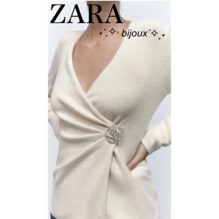 ザラ(ZARA)の匿名配送　新品　ZARA 今季　フラワーブローチ　ニット　カシュクール　セーター(ニット/セーター)