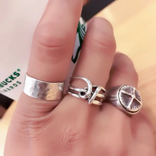リング シルバー メタル デザイン リング 指輪 太め 幅広 フリーリング(リング)