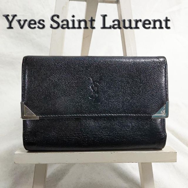 イヴサンローラン YSL がま口 折り財布 カサンドラ シャドーロゴ ブラック