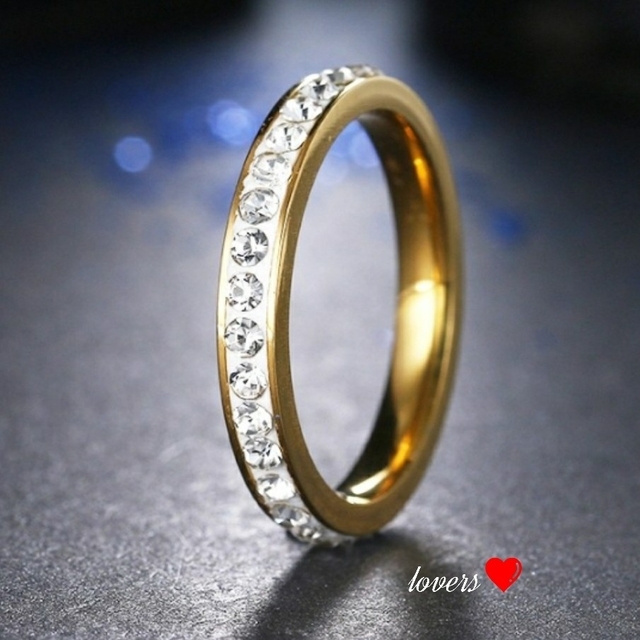 送料無料13号訳ありゴールドスーパーCZダイヤステンレスフルエタニティリング指輪 レディースのアクセサリー(リング(指輪))の商品写真