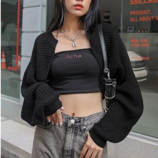 ザラ(ZARA)のshein ボレロ ショート カーディガン 黒(カーディガン)