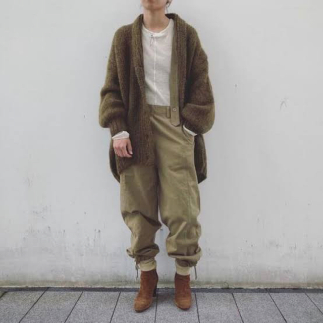 Nowos モヘアニットカーディガン オリーブ - カーディガン