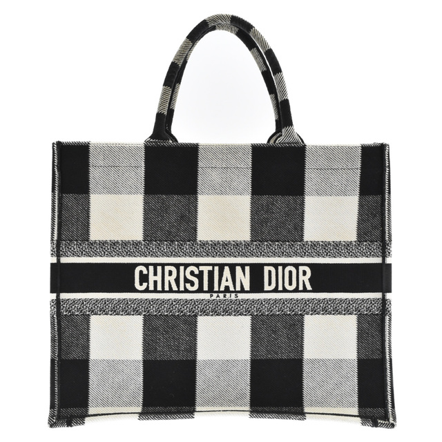 Christian Dior - Christian Dior クリスチャンディオール BOOK TOTE チェックデザイン ラージ ブックトート バッグ ブラック/ホワイト 50-MA-0169