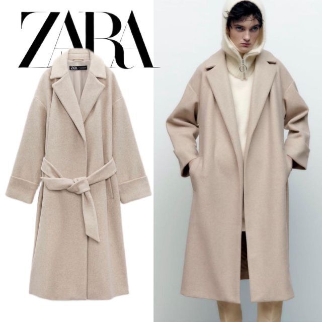 ZARA(ザラ)のZARA ベルテッド ソフト コート ガウンコート　L レディースのジャケット/アウター(ロングコート)の商品写真